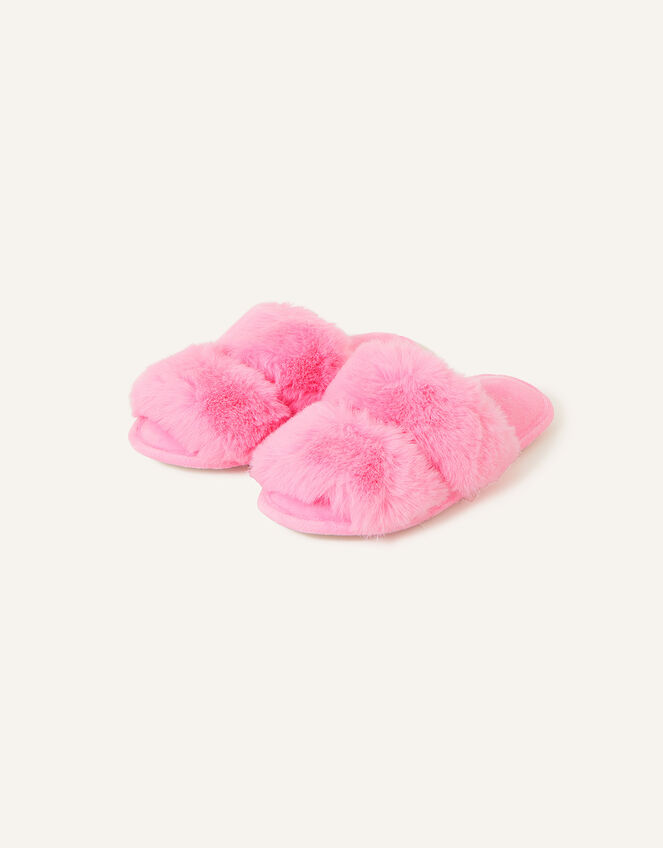 Faux Fur Double Band Sliders, Pink (PINK), large