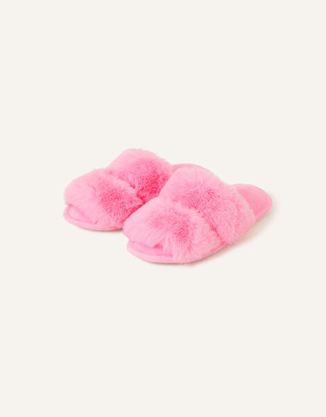 Faux Fur Double Band Sliders, Pink (PINK), large