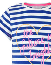 The Future is Bright Heart and Stripe T-Shirt, Blue (BLUE), large