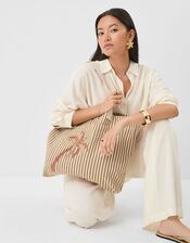 Stripe Palm Embroidered Shopper Bag, , large