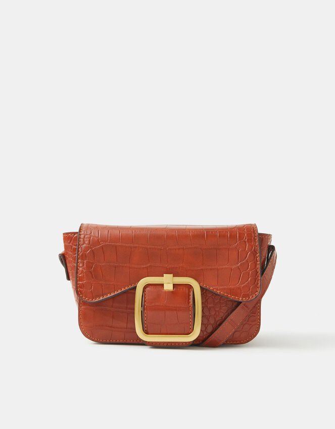 Faux Croc Buckle Crossbody Bag, , large