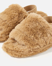 Faux Fur Strappy Slipper , Tan (TAN), large