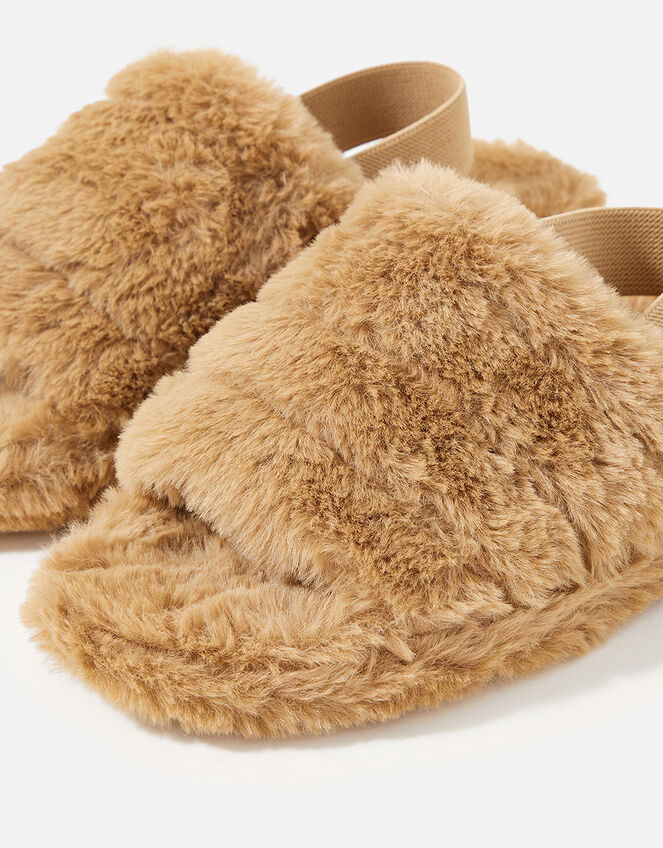 Faux Fur Strappy Slipper , Tan (TAN), large