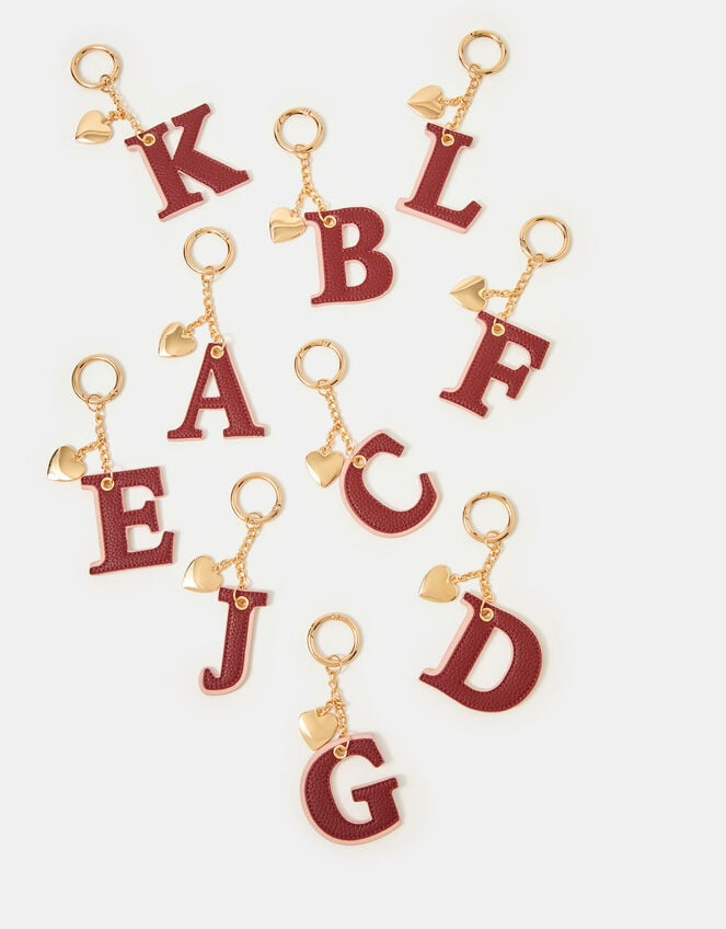 Initial Heart Bag Charm, Red (BURGUNDY), large