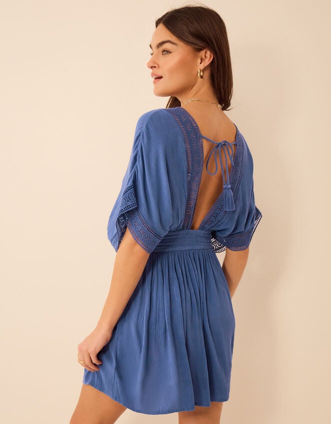 Crochet Trim Mini Kaftan, Blue (BLUE), large