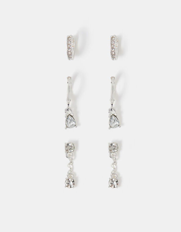 3-Pack Stone Drop Hoop Earrings, , large