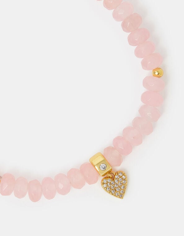 14ct Gold-Plated Healing Stone Bead Charm Bracelet, Pink (ROSE PINK), large