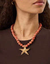 Chunky Bead Starfish Pendant Necklace, , large