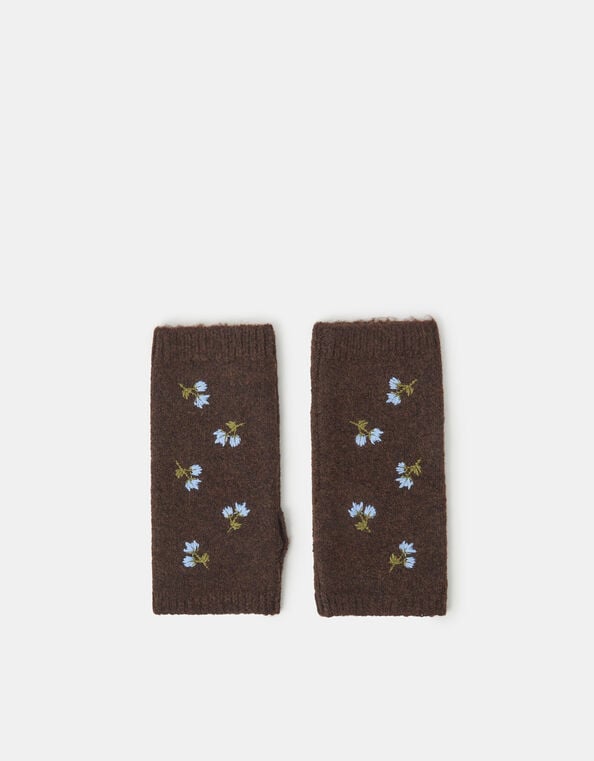 Floral Embroidered Fingerless Gloves, , large