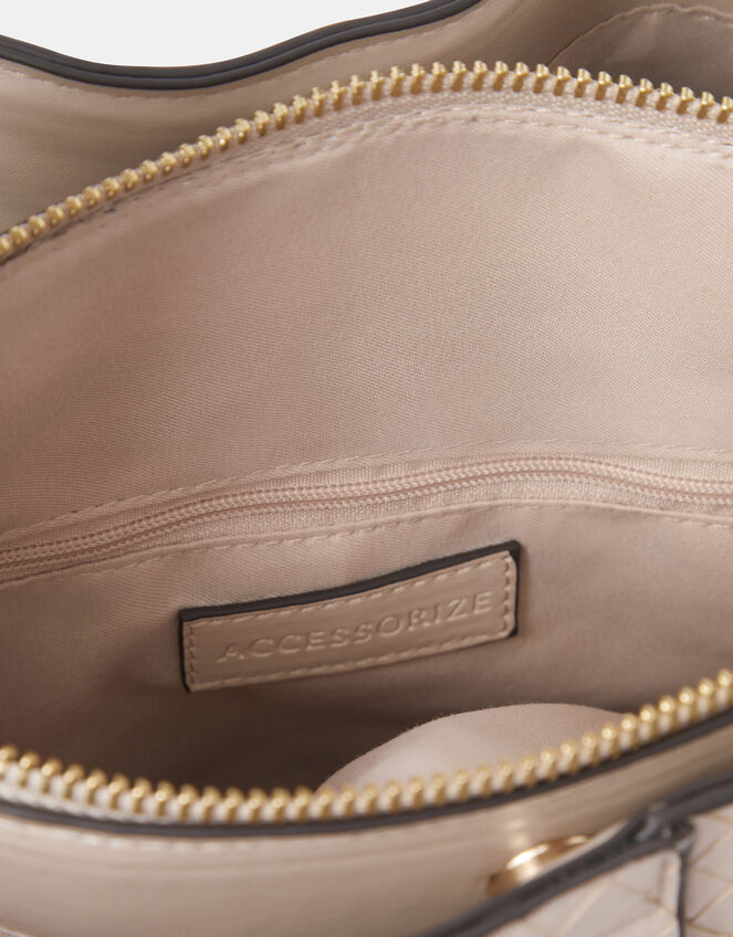 Faux Leather Webbing Strap Crossbody Bag, Cream (CREAM), large