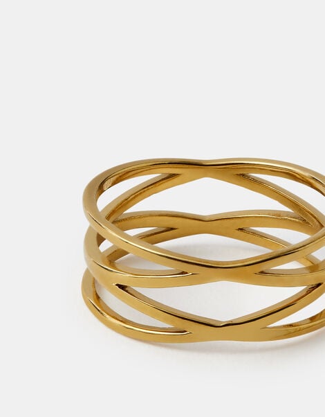 Stainless Steel Layered Crossover Ring, Gold (GOLD), large