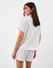 Shell Embroidered Patchwork Shirt, Ivory (IVORY), large