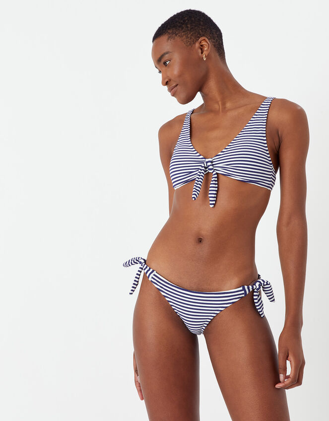 Nautical Stripe Bunny Tie Bikini Top, Blue (NAVY), large