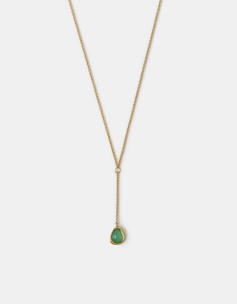 14ct Gold-Plated Green Quartz Lariat Necklace, , large