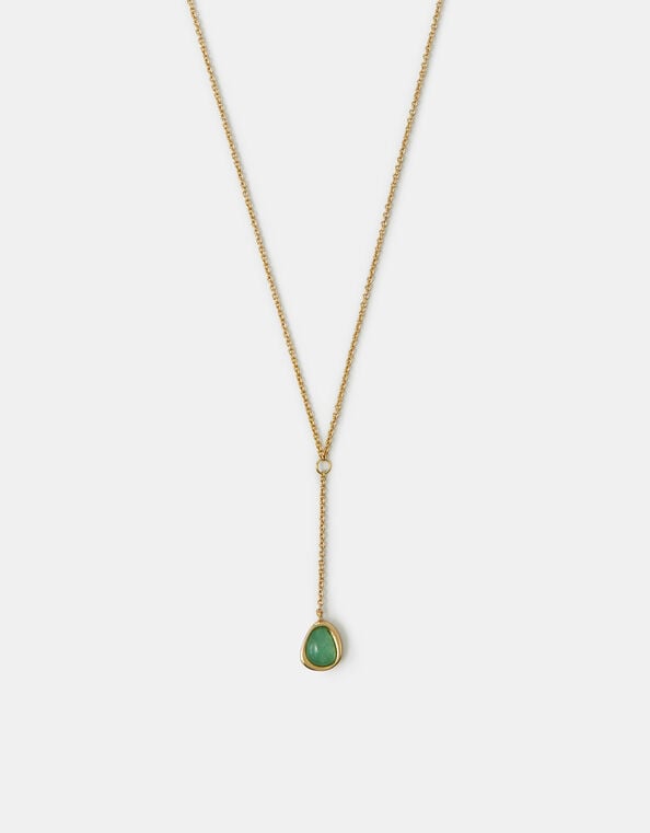 14ct Gold-Plated Green Quartz Lariat Necklace, , large