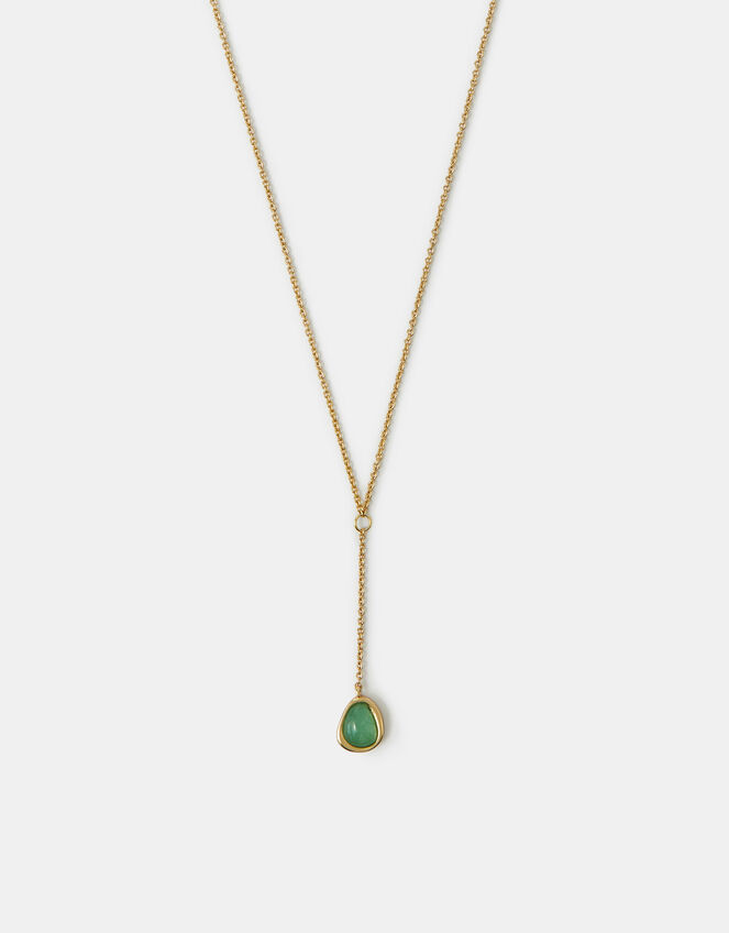 14ct Gold-Plated Green Quartz Lariat Necklace, , large