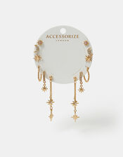 6-Pack Celestial Chain Stud and Hoop Earrings Gold, , large