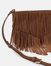 Suede Fringe Crossbody Bag, Tan (TAN), large