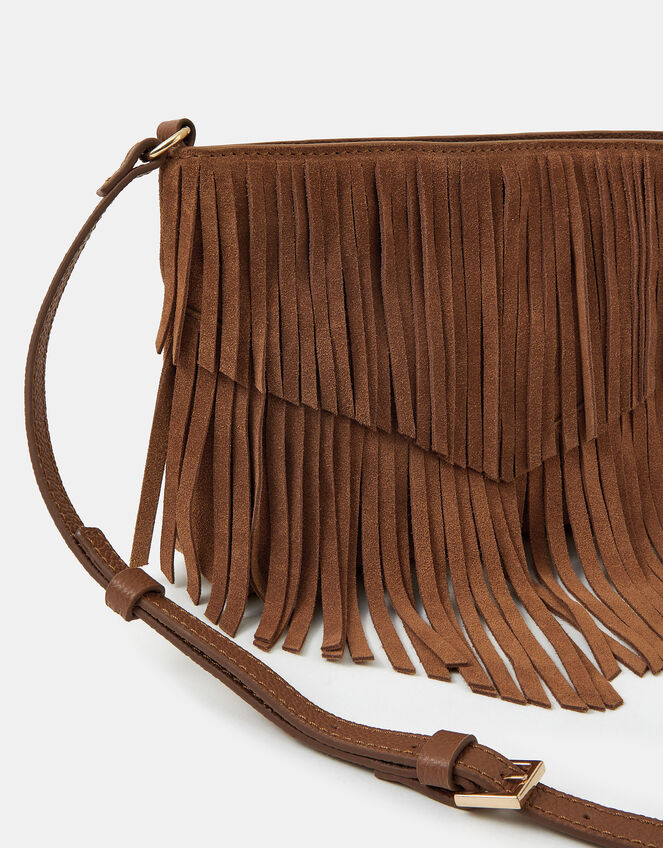 Suede Fringe Crossbody Bag, Tan (TAN), large