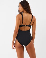 UPF50+ Contrast Plunge Shaping Swimsuit, Black (BLACK), large