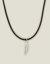 Feather Pendant Cord Necklace, , large