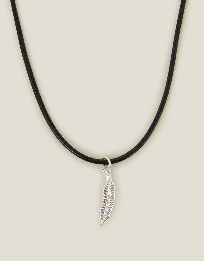 Feather Pendant Cord Necklace, , large