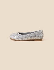 Girls Glitter Heart Ballerina Flats, Silver (SILVER), large