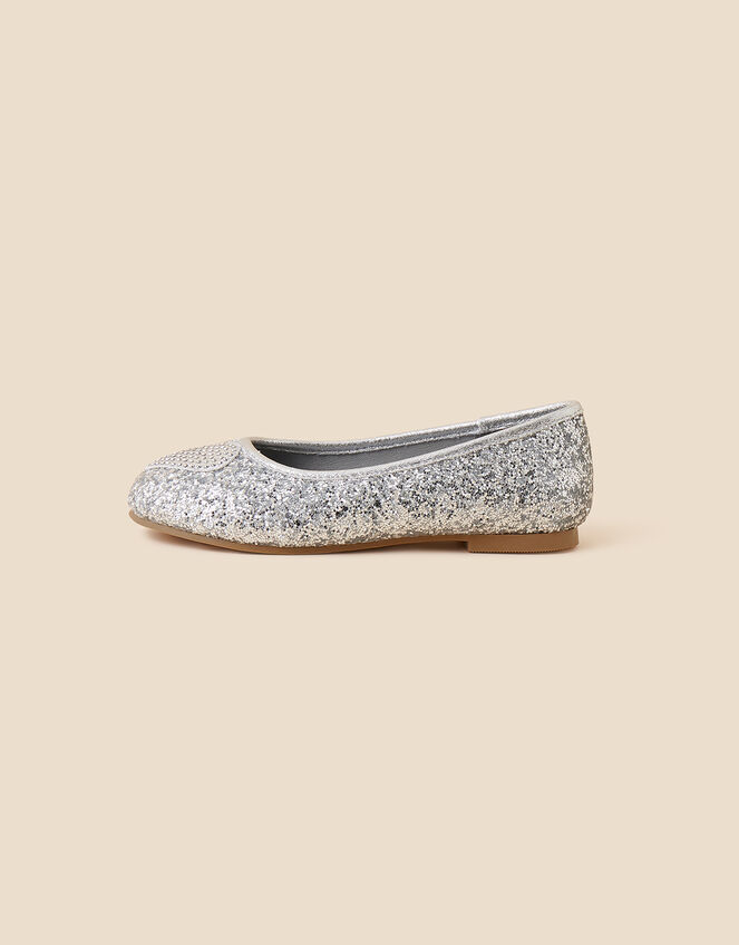 Girls Glitter Heart Ballerina Flats, Silver (SILVER), large