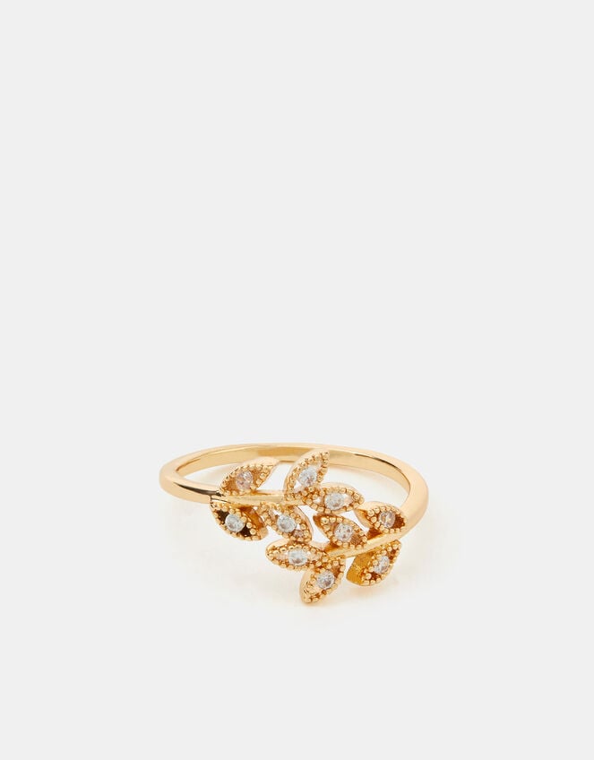 Cubic Zirconia Vine Ring, White (CRYSTAL), large