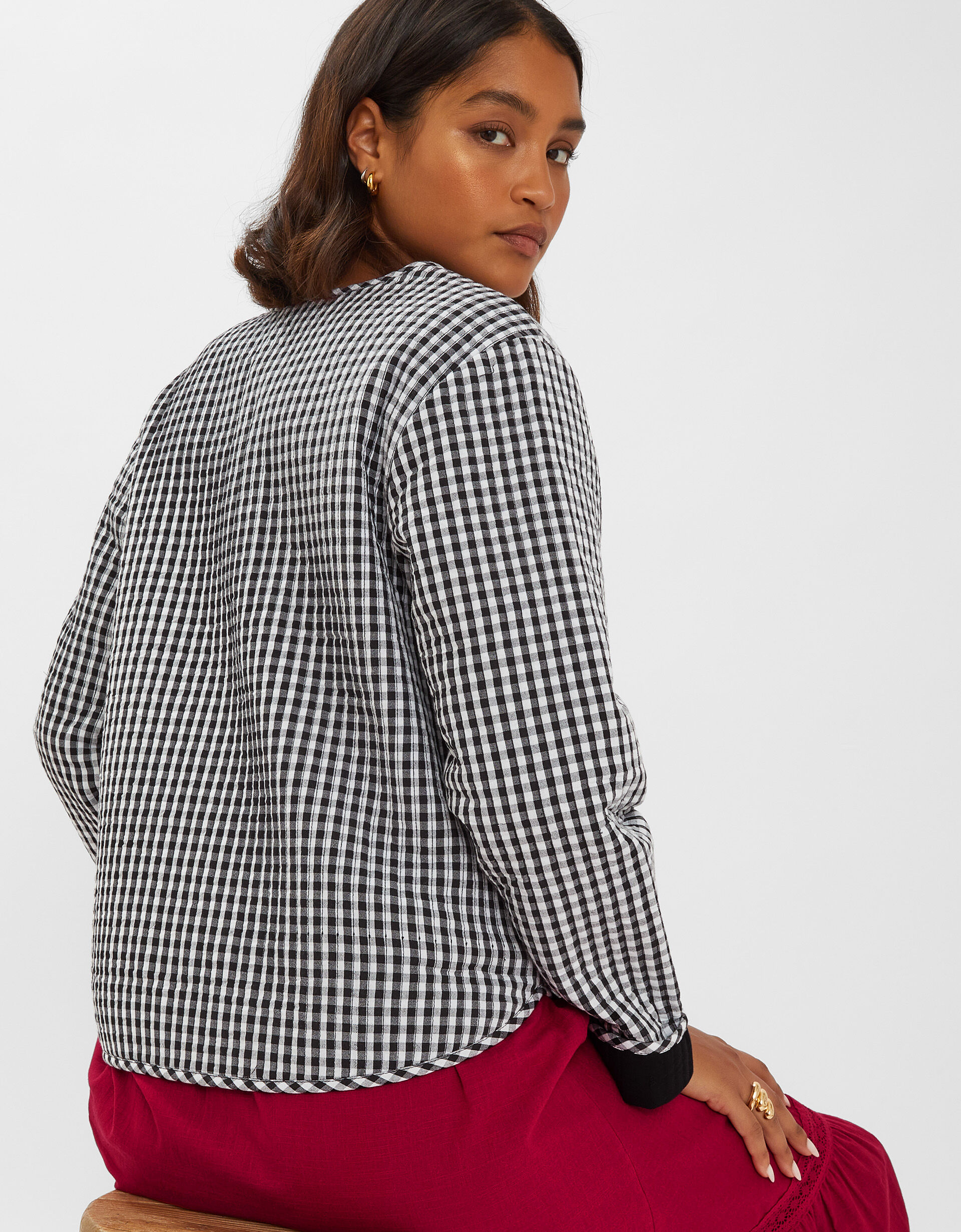 Gingham Tie-Front Quilted Jacket Black | Shop All | Accessorize Global