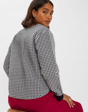 Gingham Tie-Front Quilted Jacket, Black (BLACK), large