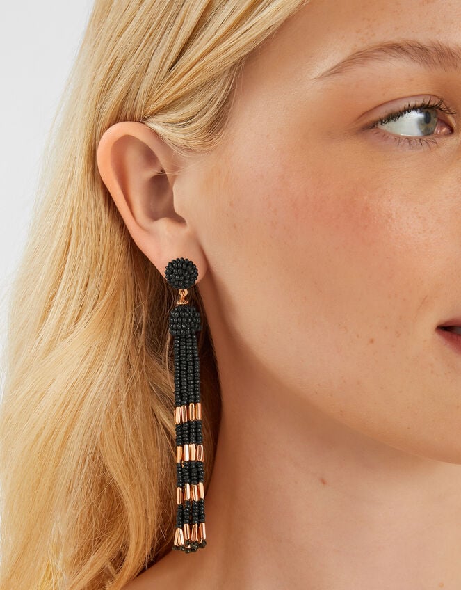 Beaded Tassel Drop Earrings, , large