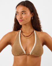 Shimmer Whipstitch Triangle Bikini Top, Gold (GOLD), large
