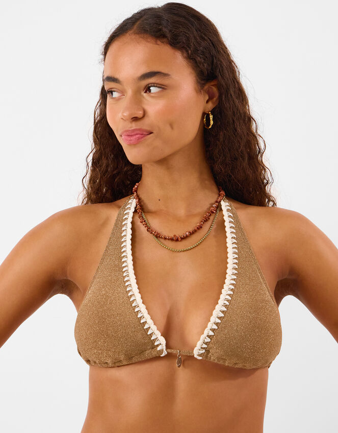 Shimmer Whipstitch Triangle Bikini Top, Gold (GOLD), large