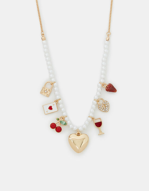 Pearl Beaded Charm Necklace, , large