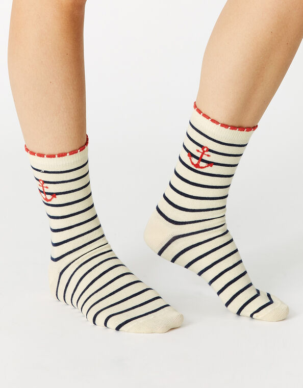 All Over Stripe Anchor Socks, , large