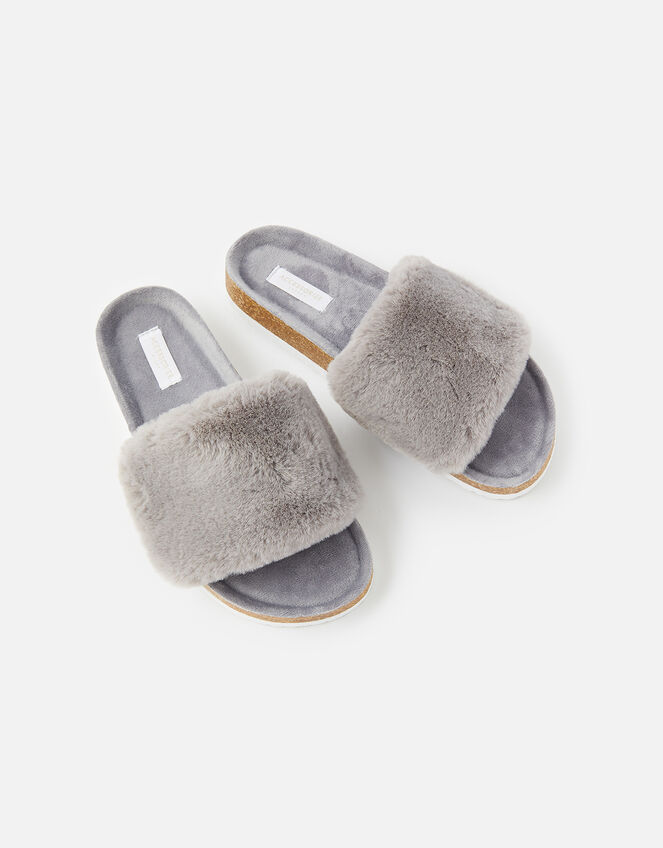 Symone Fluffy Slider Slippers, Grey (GREY), large