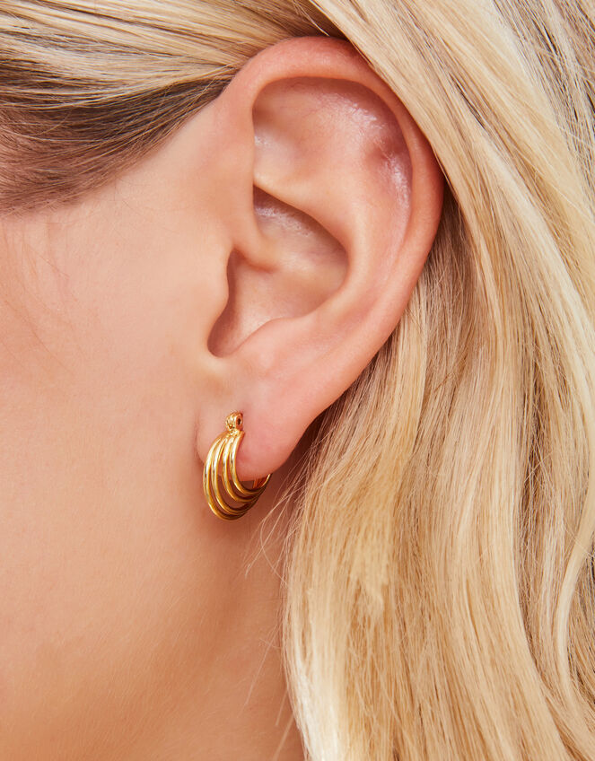 14ct Gold-Plated Layered Hoops, , large