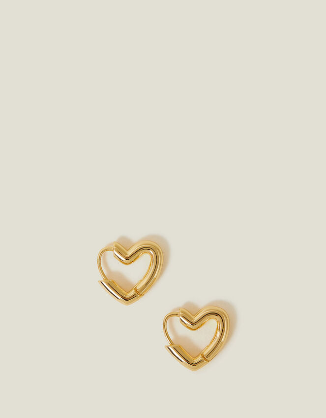 14ct Gold-Plated Heart Hoops, , large