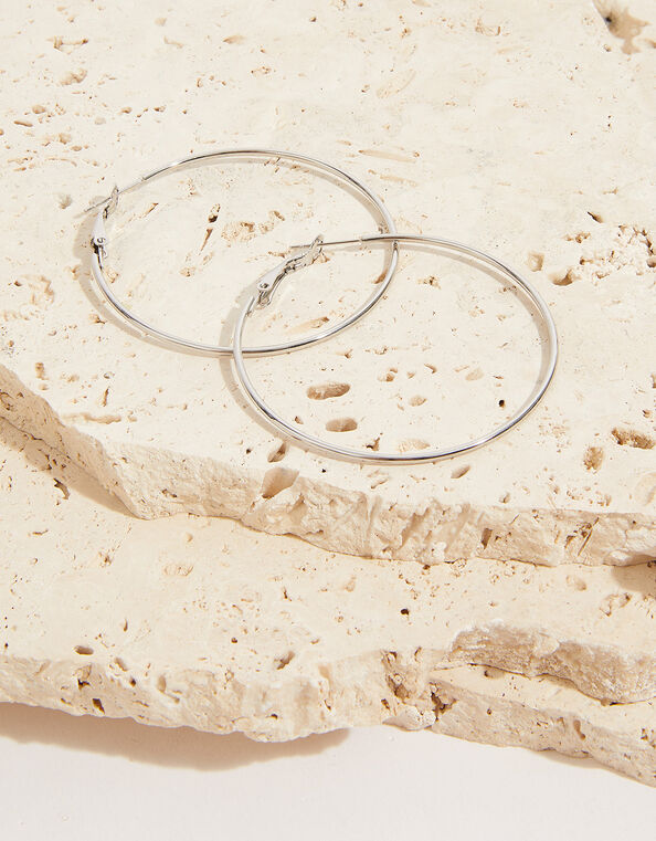 Stainless Steel Large Thin Hoop Earrings, Silver (SILVER), large