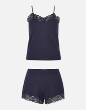 Lace Trim Vest Set, Blue (NAVY), large
