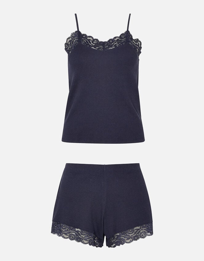 Lace Trim Vest Set, Blue (NAVY), large