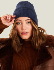 Sparkle Edge Beanie Hat, Blue (NAVY), large