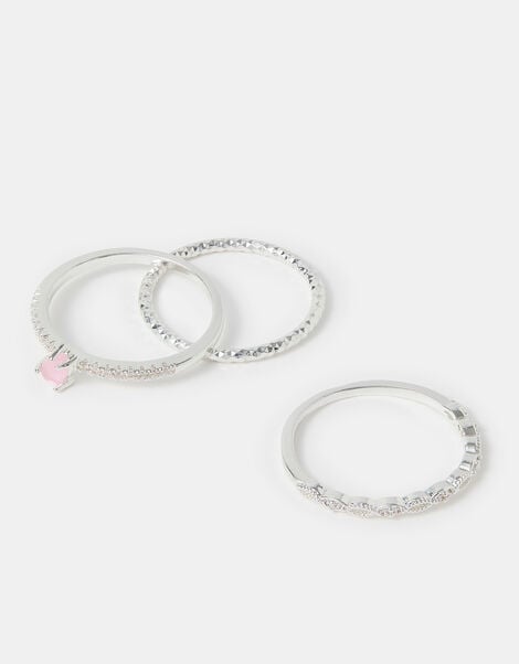 3-Pack Sterling Silver-Plated Sparkle Rings, Silver (ST SILVER), large