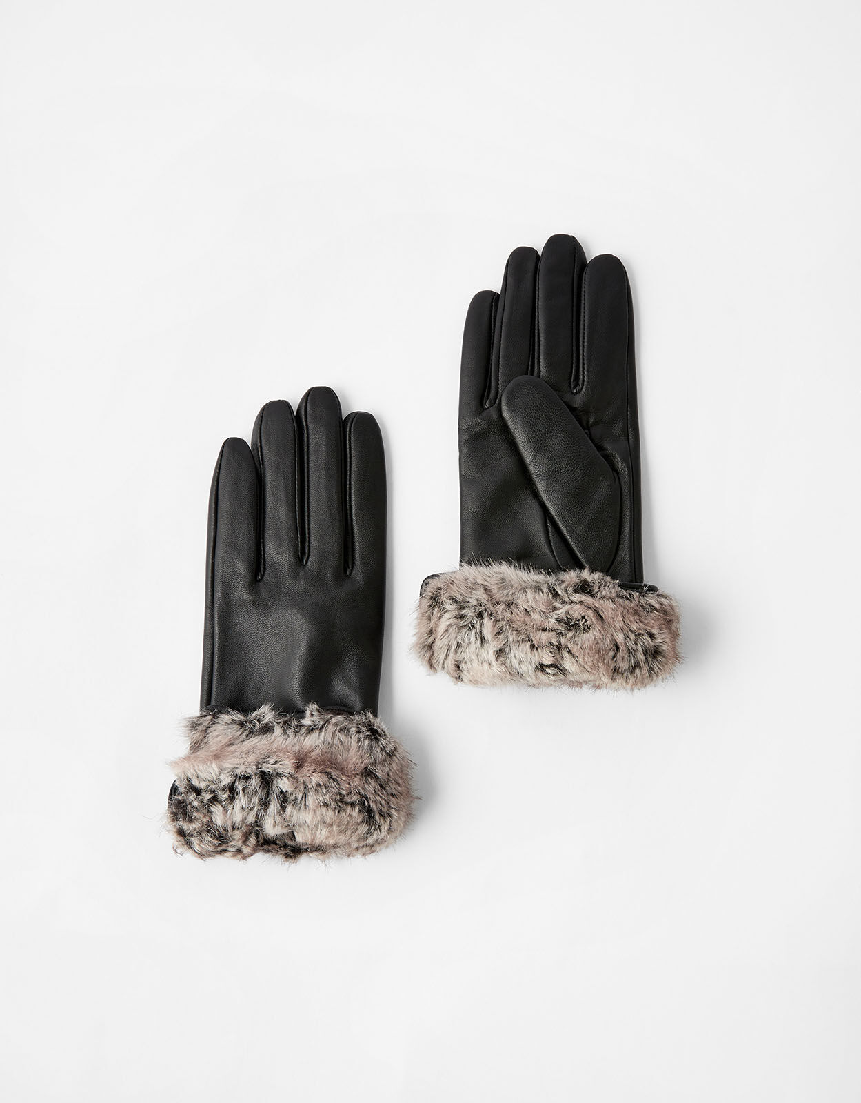 Black leather outlet gloves with fur