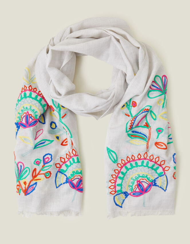Embroidered Damask Scarf, , large