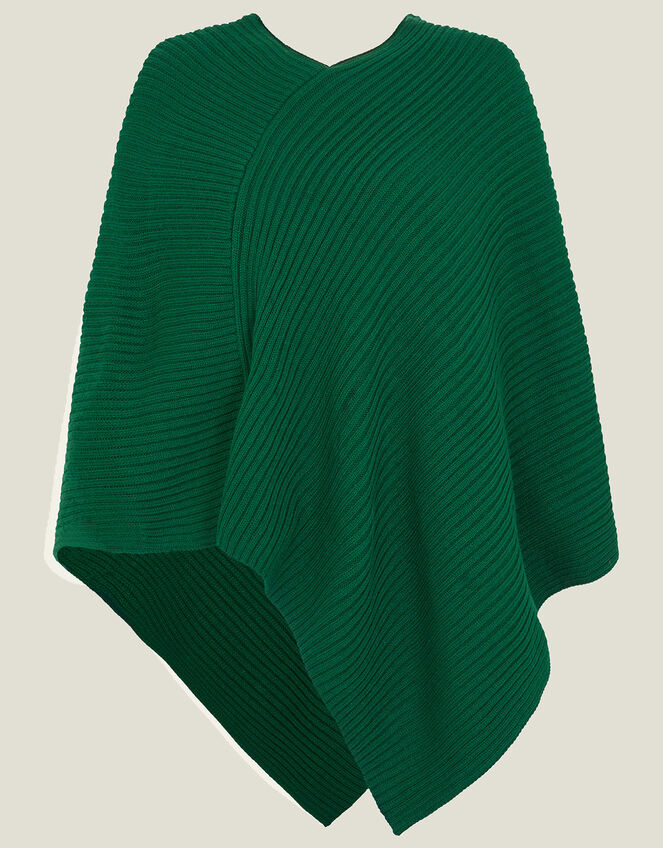 Ribbed Poncho, Green (GREEN), large