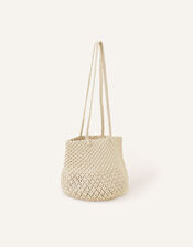 Macrame Bucket Shoulder Bag, Cream (CREAM), large