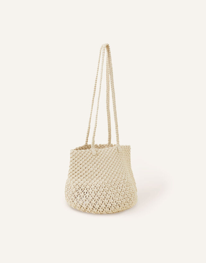 Macrame Bucket Shoulder Bag, Cream (CREAM), large