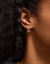 Sterling Silver-Plated T-Bar Charm Hoop Earrings, , large